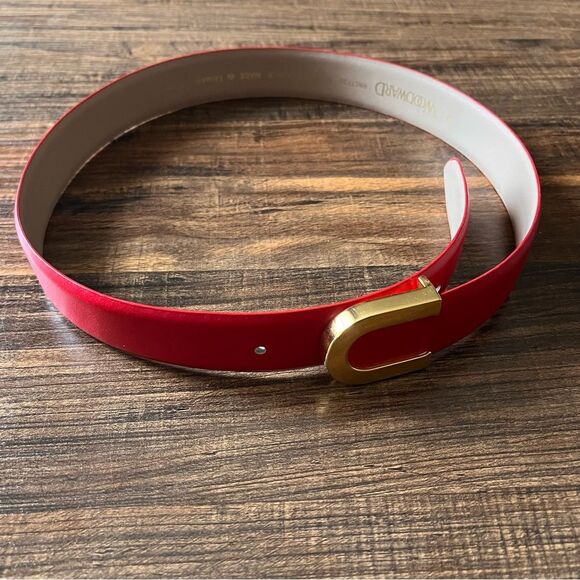 Woodward Red Leather with Gold Buckle Belt Size Medium - Picture 9 of 9